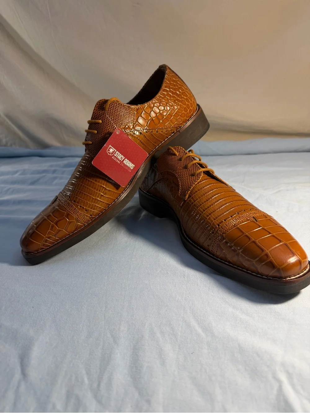 Stacy Adams Cognac Croc-Embossed Leather Oxfords